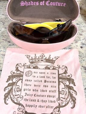 Juicy Couture Pink Sunglasses with Brown Lenses and Yellow Temple Detail